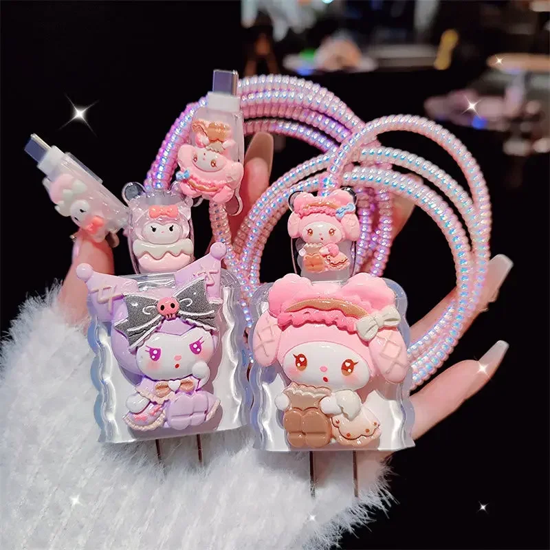 Sanrio Kuromi Data Cable Protective Case Ipone 20w Data Cable Protective Case Cartoon My Melody Charger Kawaii Protective Case