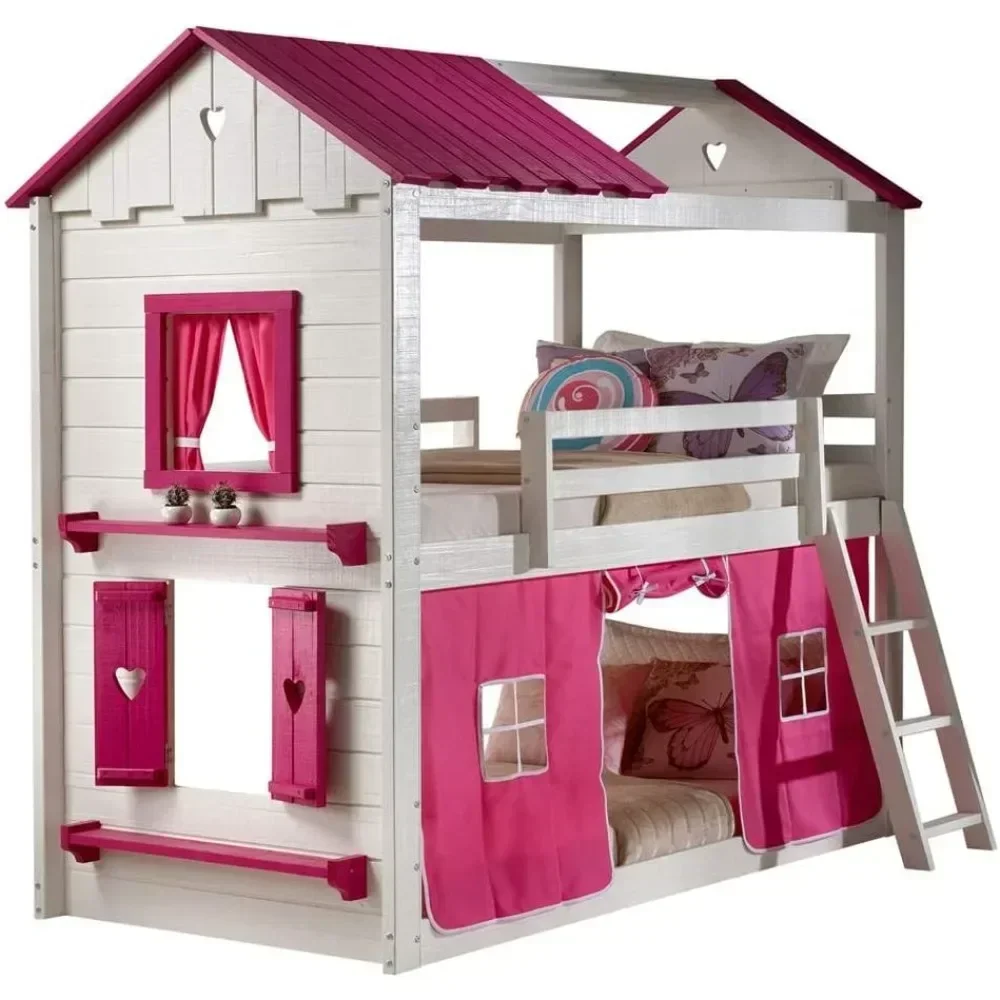 Twin Sweetheart Bunk Bed W/Pink Tent BUNKBED TWIN/TWIN White 83.19