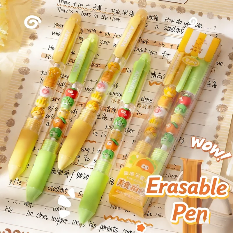 

Student DIY Beaded Pen, Blue Ink Erasable Pen, With Eraser, Cute Printed Gel Pen