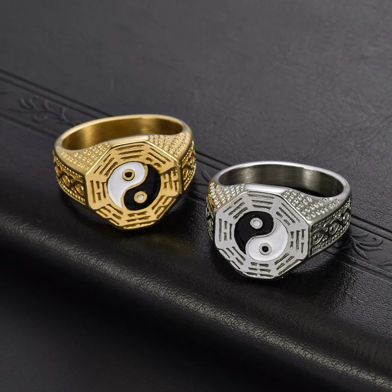 Chinese Style Taoism Tai Chi Yin Yang Bagua Men Rings Stainless Steel Vintage Simple Punk New In Women Jewelry Gift Wholesale