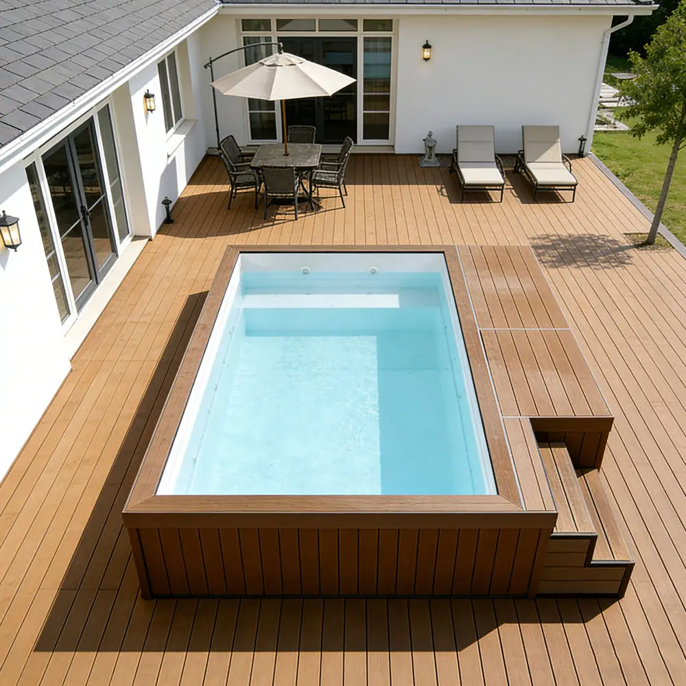 Luxury Small Size Family Rooftop Terrace Wood Swim Spa Pool Piscina Piscine Fiberglass Above Ground Pools Swimming Outdoor