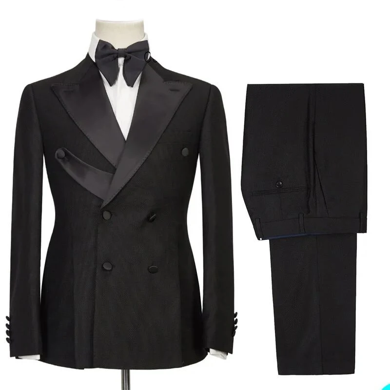 

2024 New Navy Blue Men Suit for Groom Tailcoat Sexy Slim Fit Men Jacket Wedding Wear Business 2 Pieces Pants Set Blazers Coat