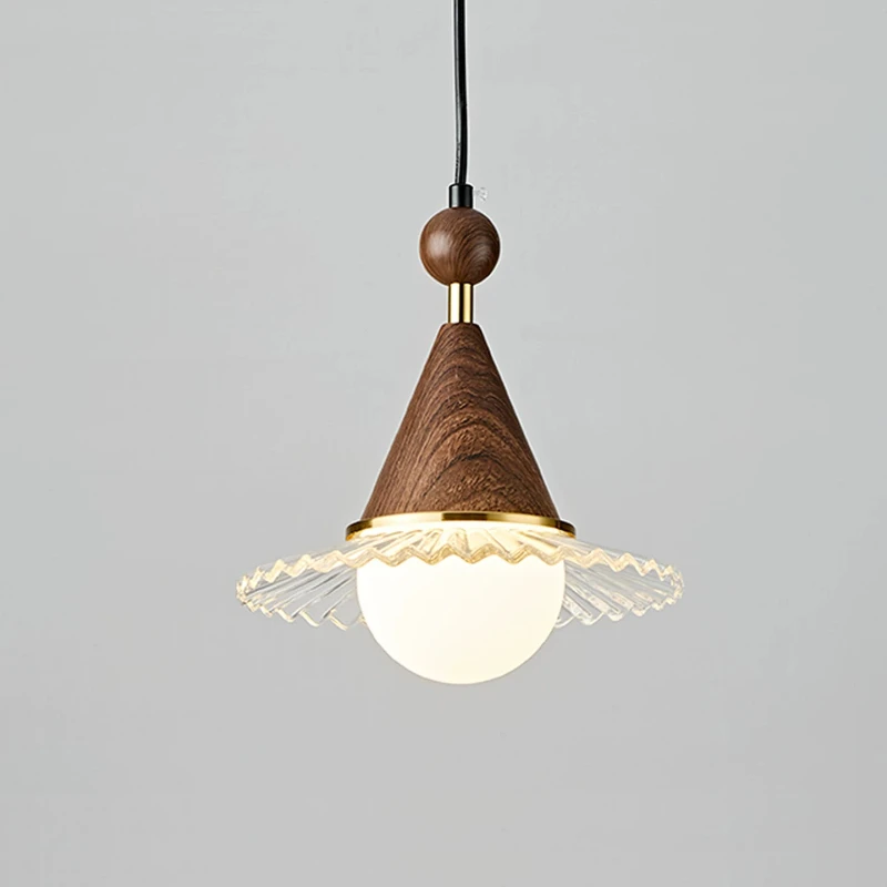

Vintage Walnut Wood Grain Bedside Pendant Lights Study Bedroom Restaurant Bar Counter Corridor Designer Minimalist Hanging Lamps