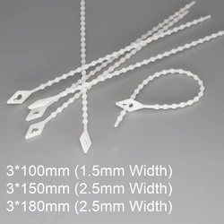 3*100/150/180mm 1.5/2.5mm Width White Nylon Plastic Reusable Releasable Wire Fastener Loop Beaded Knot Ball Zip Ties Cable Tie