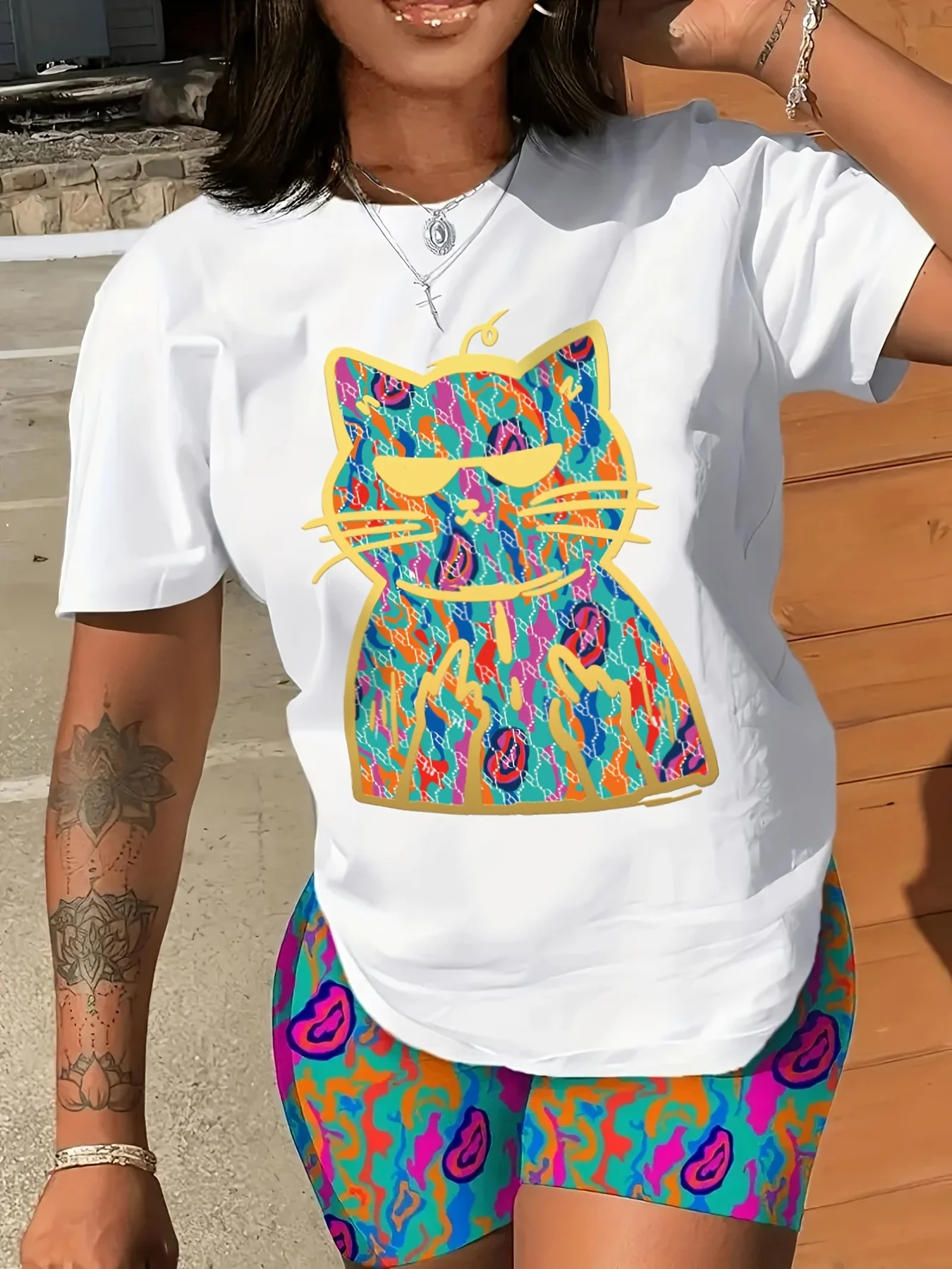 Women\'s T-shirt Cartoon Rabbit Print T shirt Casual Crew Neck