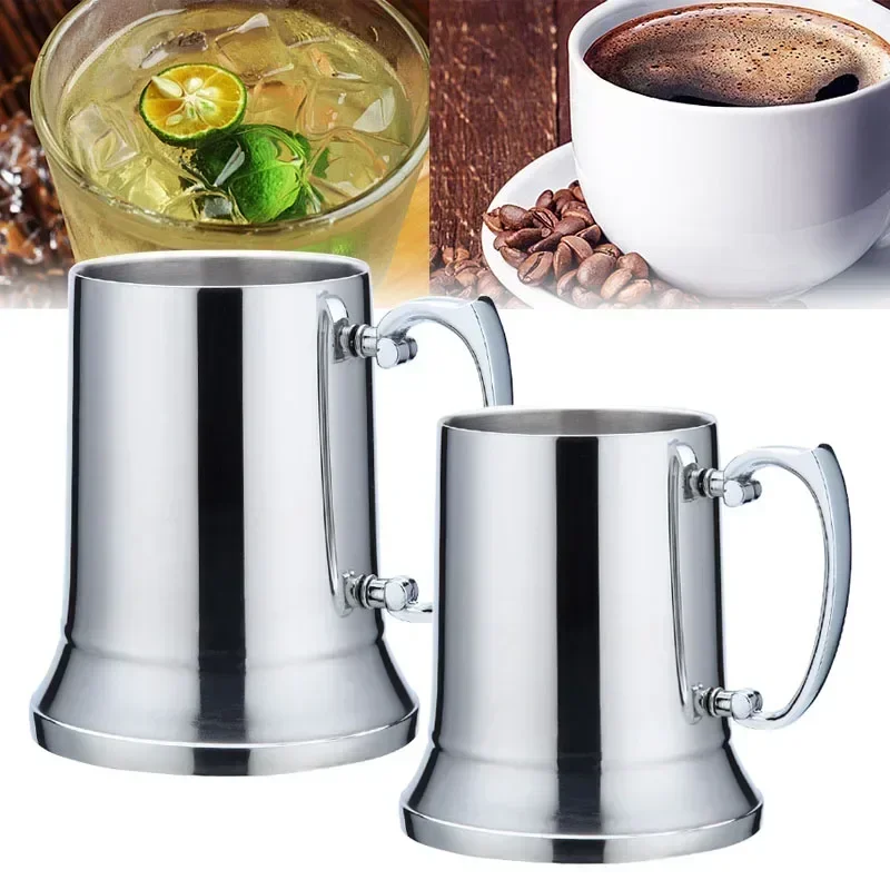 Tankard Stein Double Wall Stainless Steel Beer Mug Cocktail Breakfast Milk Mugs with Handgrip Coffee Cup Bar Tools Drinkware