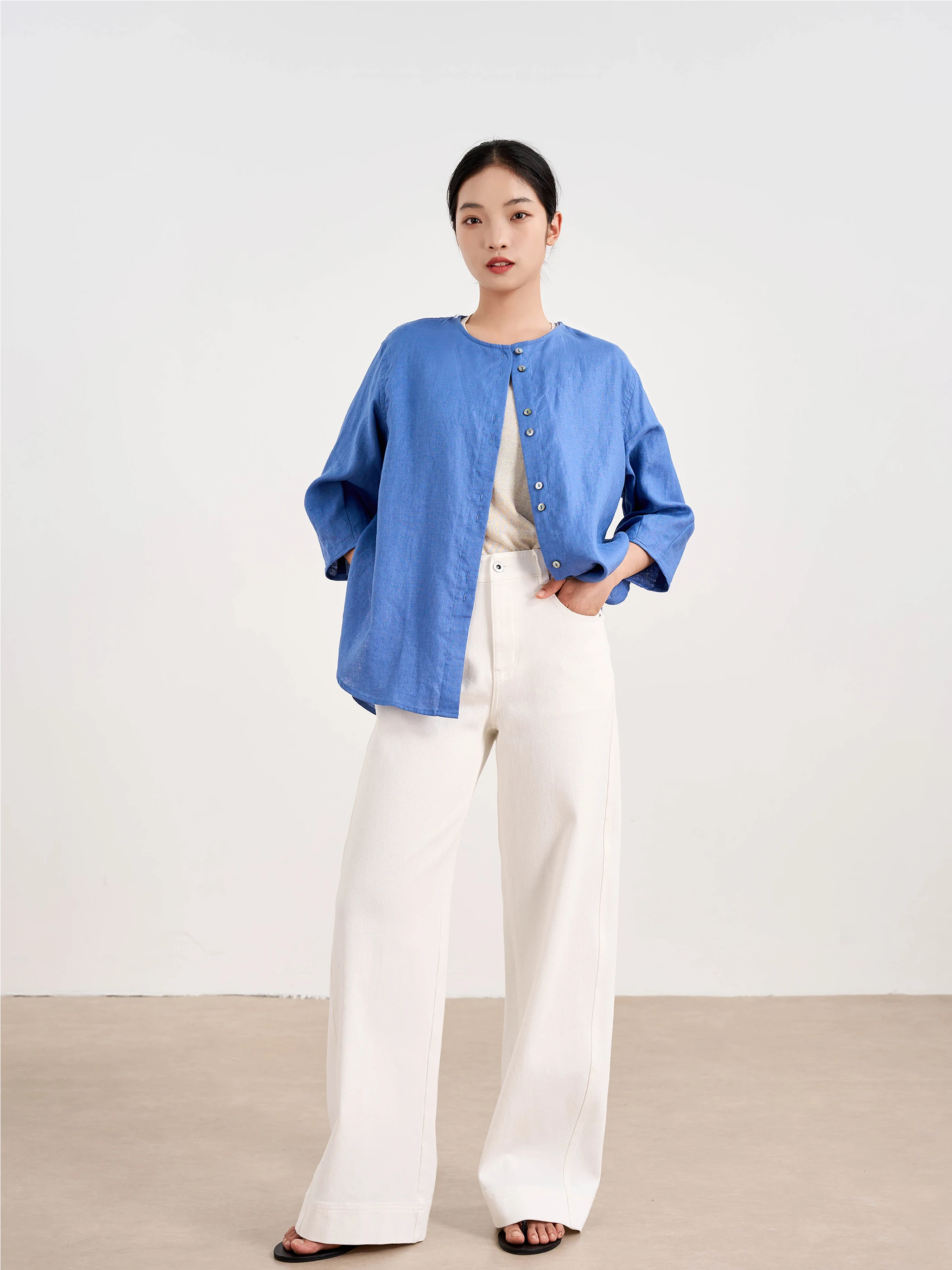 

High Waist Straight Leg White Jeans Women's Summer New Wide Leg Pants Long Floor-Length Trousers Casual Cotton Color