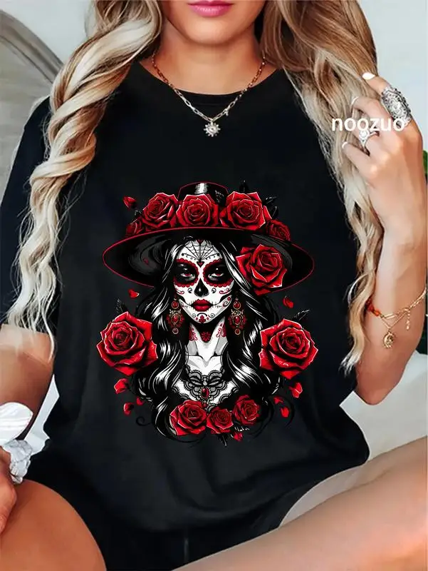 تي شيرت نسائي قطن 100% للجنسين The Catrina Dia of Los Muertos Latina Cinco of Mayo هدية لجميع ملابس الشارع