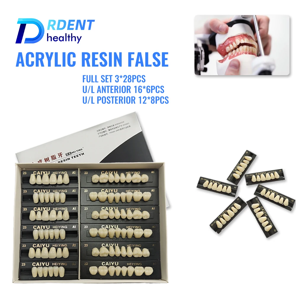96PCS Dental Acrylic Resin FalseTeeth Dientes Acrílicos Acrylic Upper Anterior Lower Posterior A1 A2 A3 synthetic resin teeth