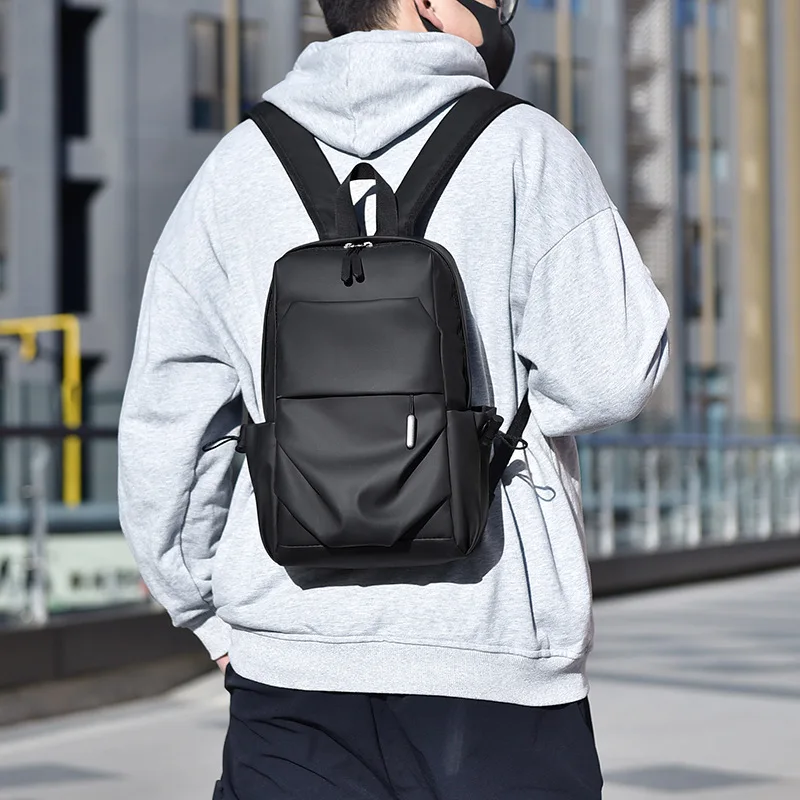 Men Black Faux Leather Mini Backpack Simple Casual Shoulder Bag Trendy European Style Small School Bag For Male