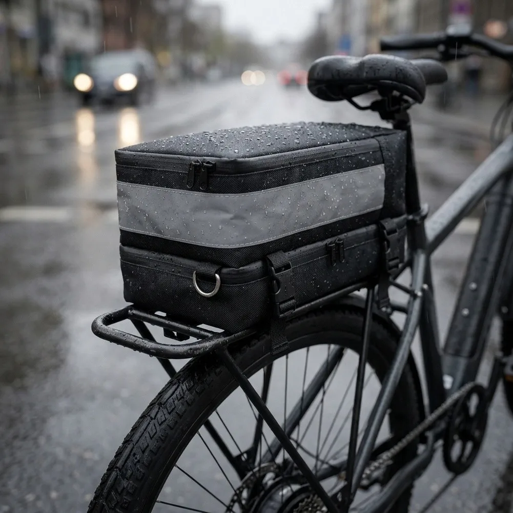 Black E-bike Rear Pannier Compact Dimensions 7.1L Large Capacity Water-resistant Fabric Secure Fastening Straps