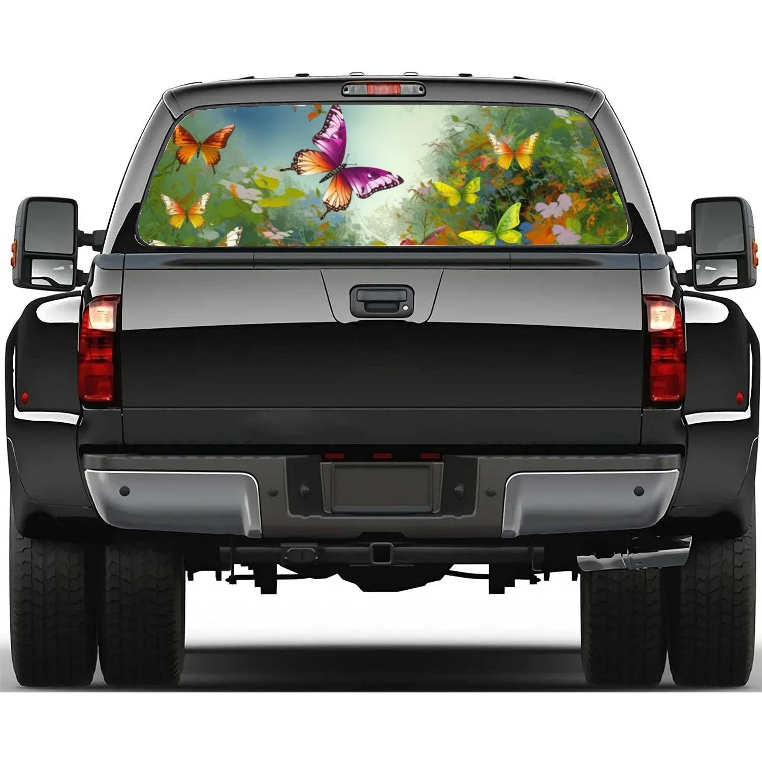 

Colorful Butterflies Flowers Rear Window Decal Fit Pickup,Truck,Car Universal See Through Perforated Back Windows Vinyl Sticker