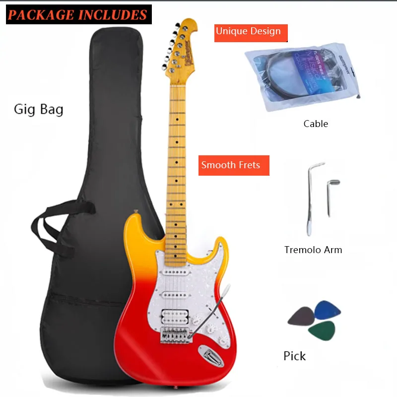 

39 Inch Electric Guitar Kit for Beginner, HSS Pickups 6 String Solid-Body Full Size Adults W/Bag, Strap, Noise line Accessories