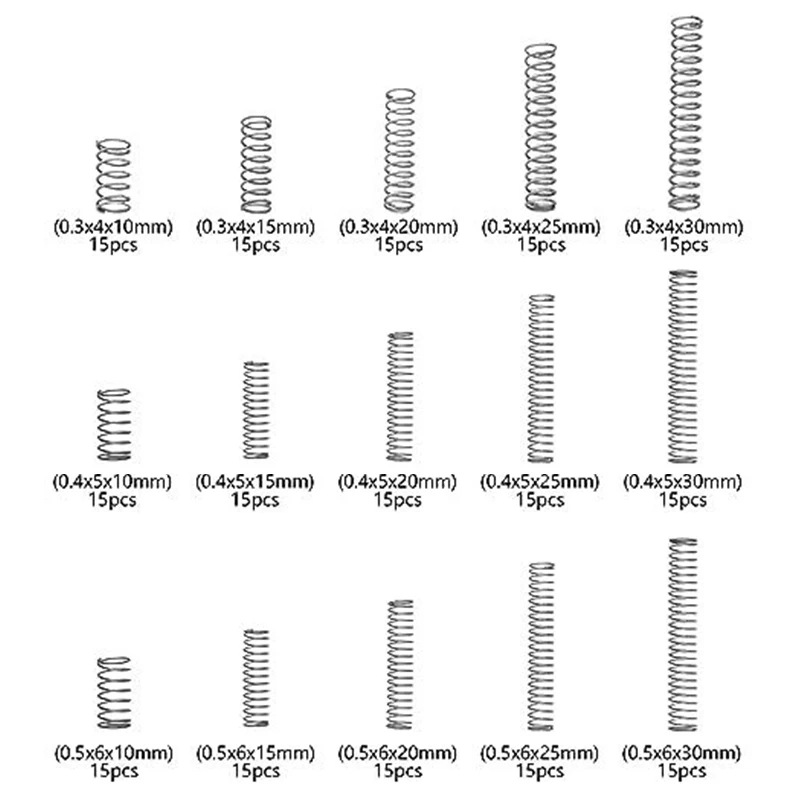 Compression Spring Sorting Kit 15 225pcs Mini Stainless Steel Spring Repair Kits in Different Sizes