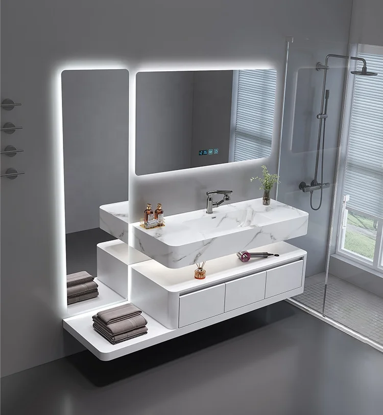 

Apartment Villa Luxury intelligent Waterproof bathroom cabinet combination washbasin Bathroom Vanities with Full body mirror