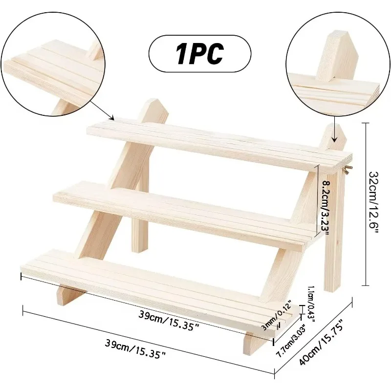 1pc 3-Tier Log Retail Earring Display Riser Earring & Ring Holder Detachable Unfinished Wood Retail Jewelry Card Display Stand