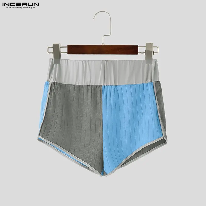 

Мужские шорты INCERUN с эластичной резинкой на талии, вязаные шорты в стиле пэчворк для мужчин, уличная одежда, летние модные шорты с цветными блоками, уютные повседневные мужские шорты
