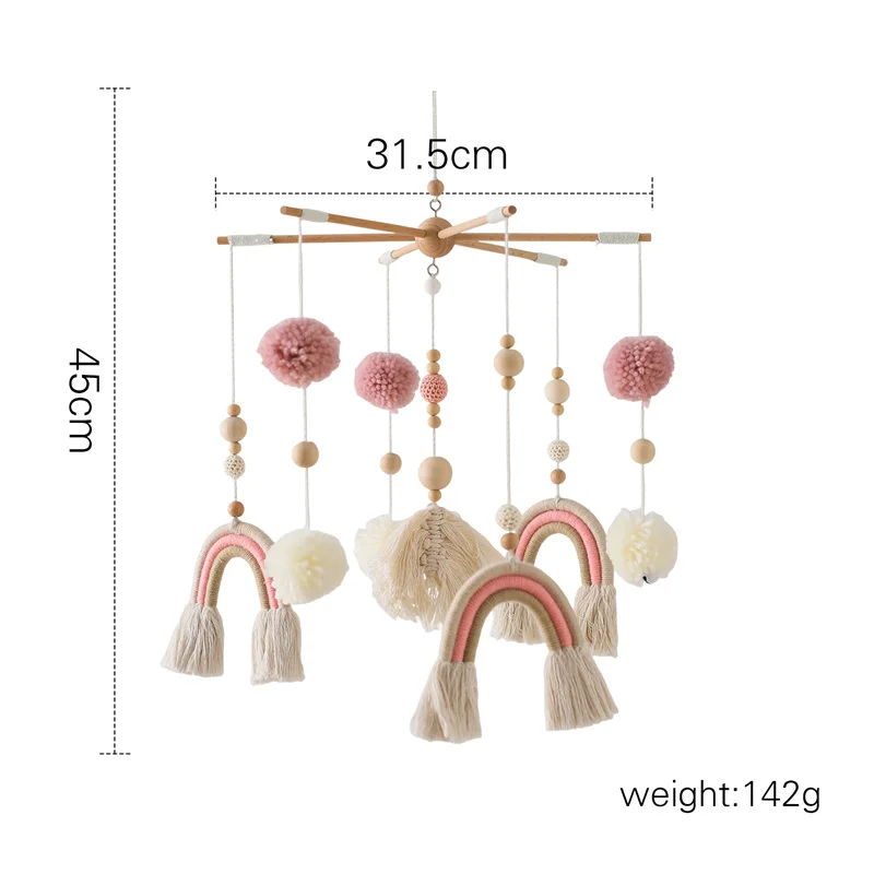 Sonajeros de madera de arcoíris Boho para cama de bebé, juguetes colgantes para recién nacidos, soporte de cuna móvil, juguetes Montessori, regalo