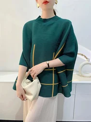 YUDX Pleated Print T Shirt Women Batwing Sleeve Loose Versatile New 2024 Female Casual Fashion Female Pullover Tops