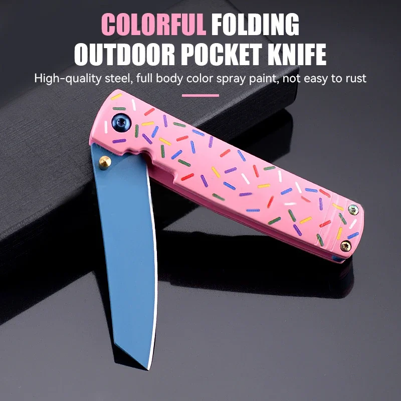 1pcs Colorful Doughnut Folding Knife Yangjiang Outdoor Knife Portable Folding Knife High Quality Blade Sharp Fruit High Hardness