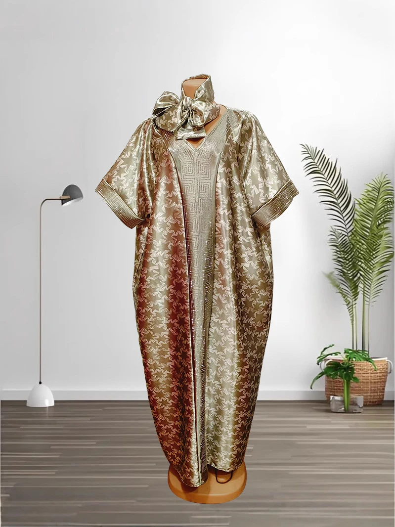 

Вышитое платье-кафтан с V-образным вырезом для женщин - скромное макси-платье с короткими рукавами и разрезом по низу