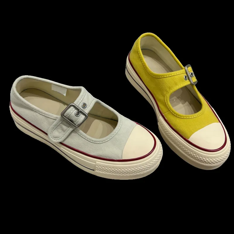 

Women's Casual Canvas Sneakers Thick Bottom Mary Janes Sport Shoes Breathable Low Top Flat Heel Rubber Outsole Round Toe