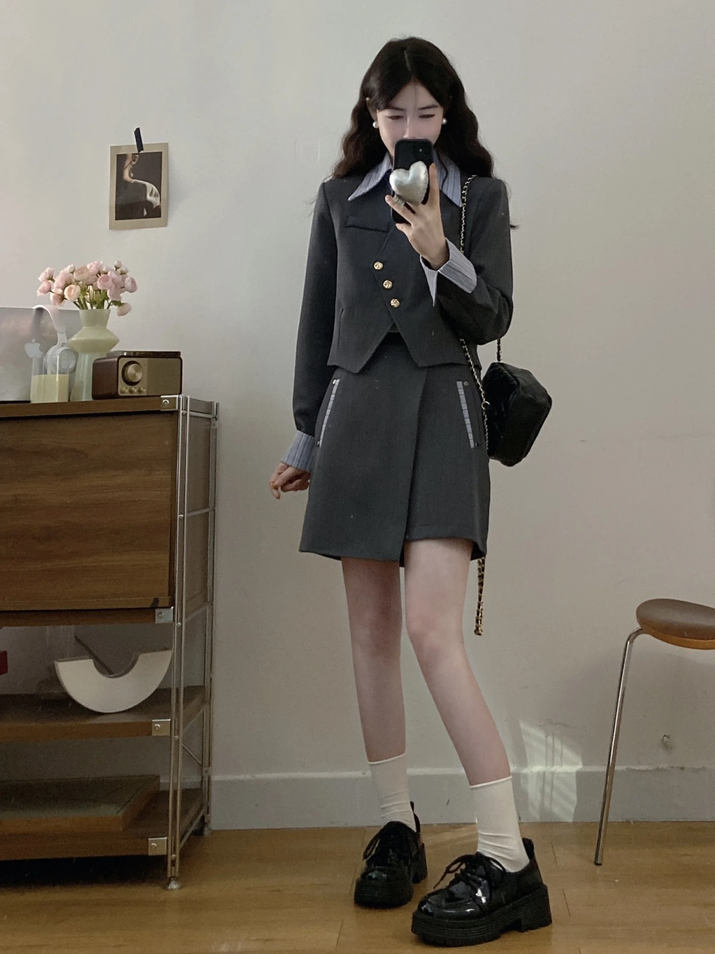 

Style Short Suit Set Women Spring Autumn plus Size Fashion High End Feelings Blouse Skirt Two Piece Set