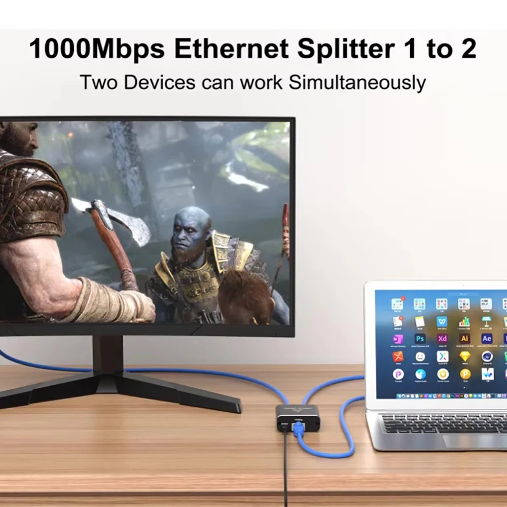 1000M Rj45 Splitter 1 to 2 Gigabit Ethernet Adapter Internet Network Cable Extender Rj45 Connector for PC TV Box Router Sharer