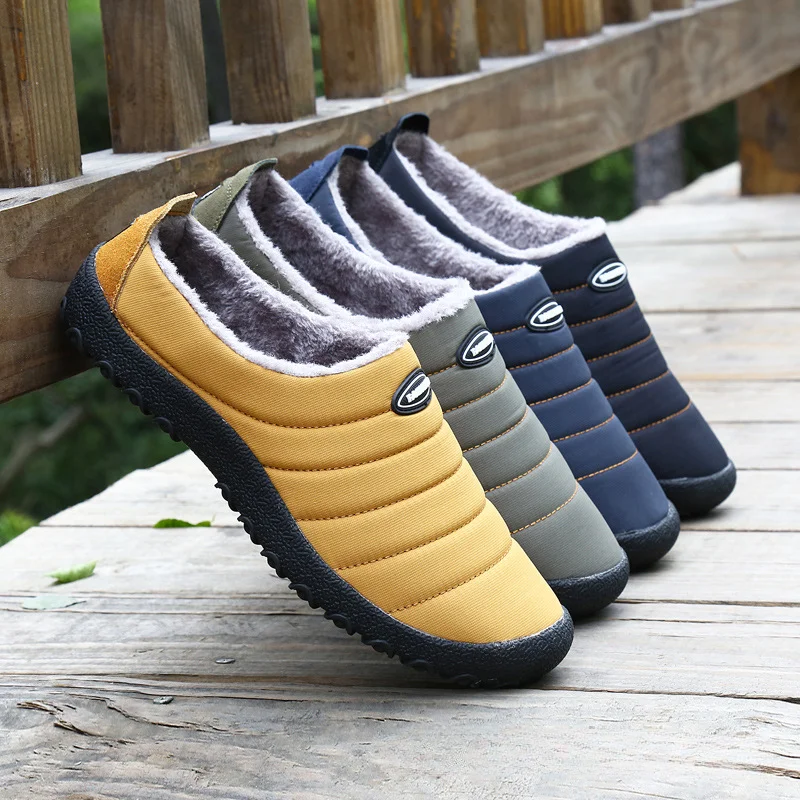 Winter Home Slippers Waterproof Men Shoes Warm Plush Slip on Slides Unisex Indoor Mens Shoes Fur Leisure Flat Cotton Footwear