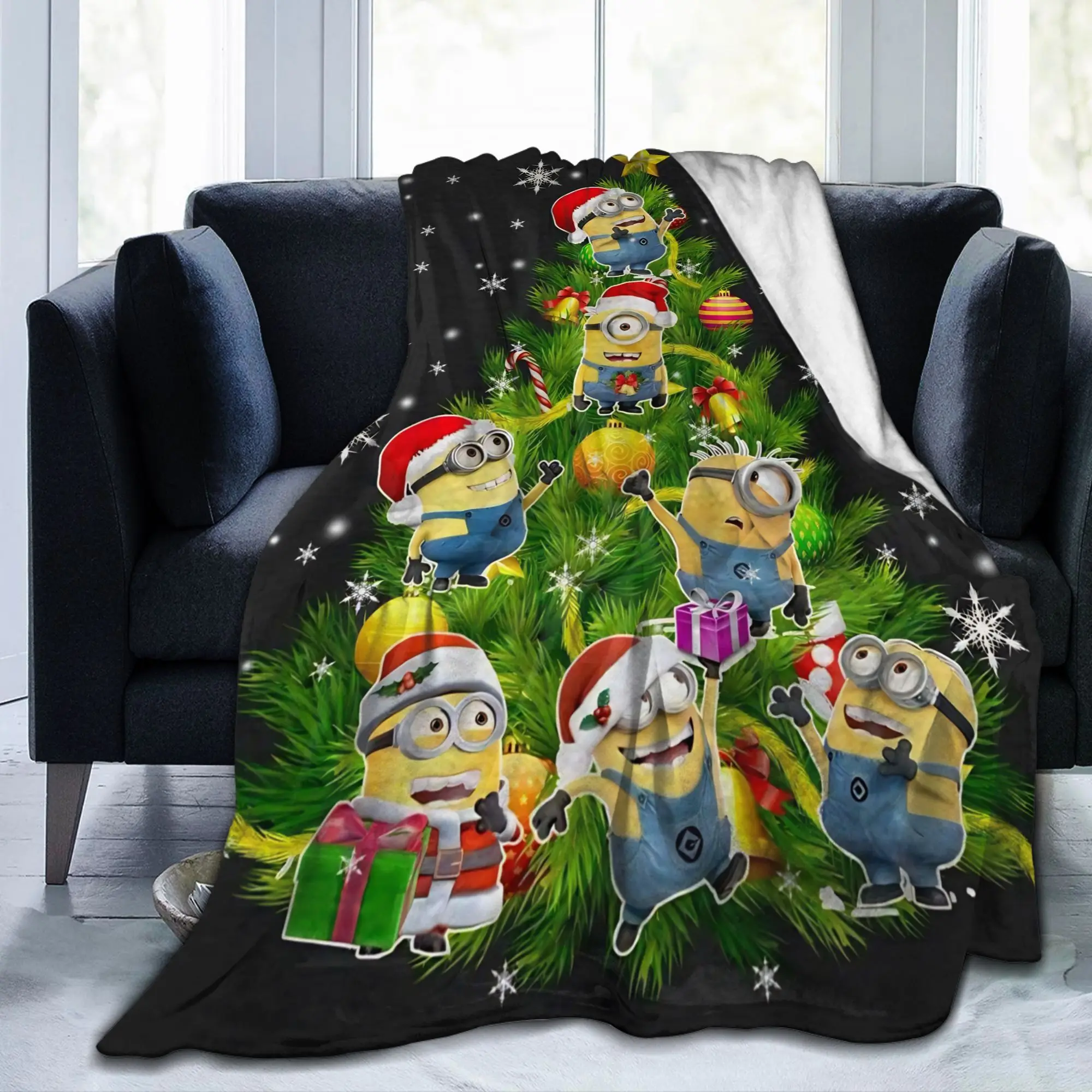 Cute Anime M-Miniones Blankets Coral Fleece Plush Print Merry Christmas Portable Thin Throw Blanket for Bed Office Bedspreads