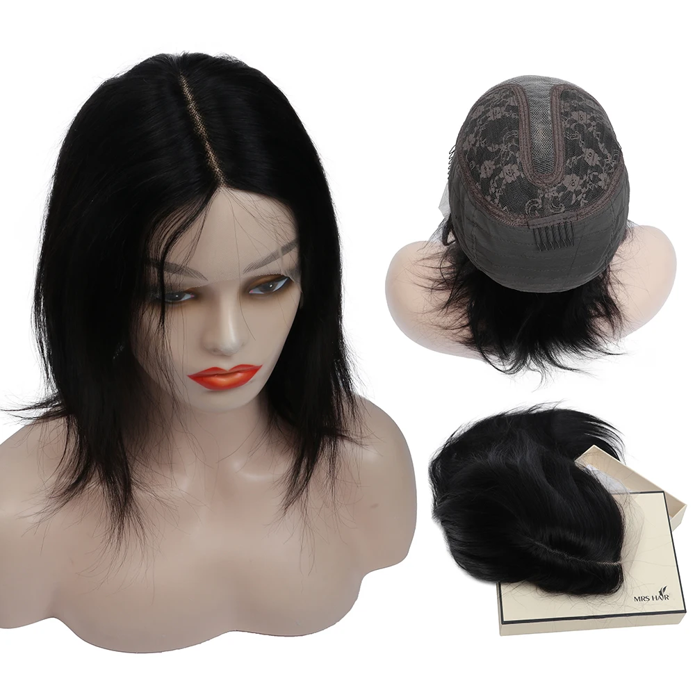 

MRS HAIR Прямые волосы Т-образный парик Обновление Бразильские бесклеевые парики для женщин 100% человеческие волосы на зажиме на половину парика