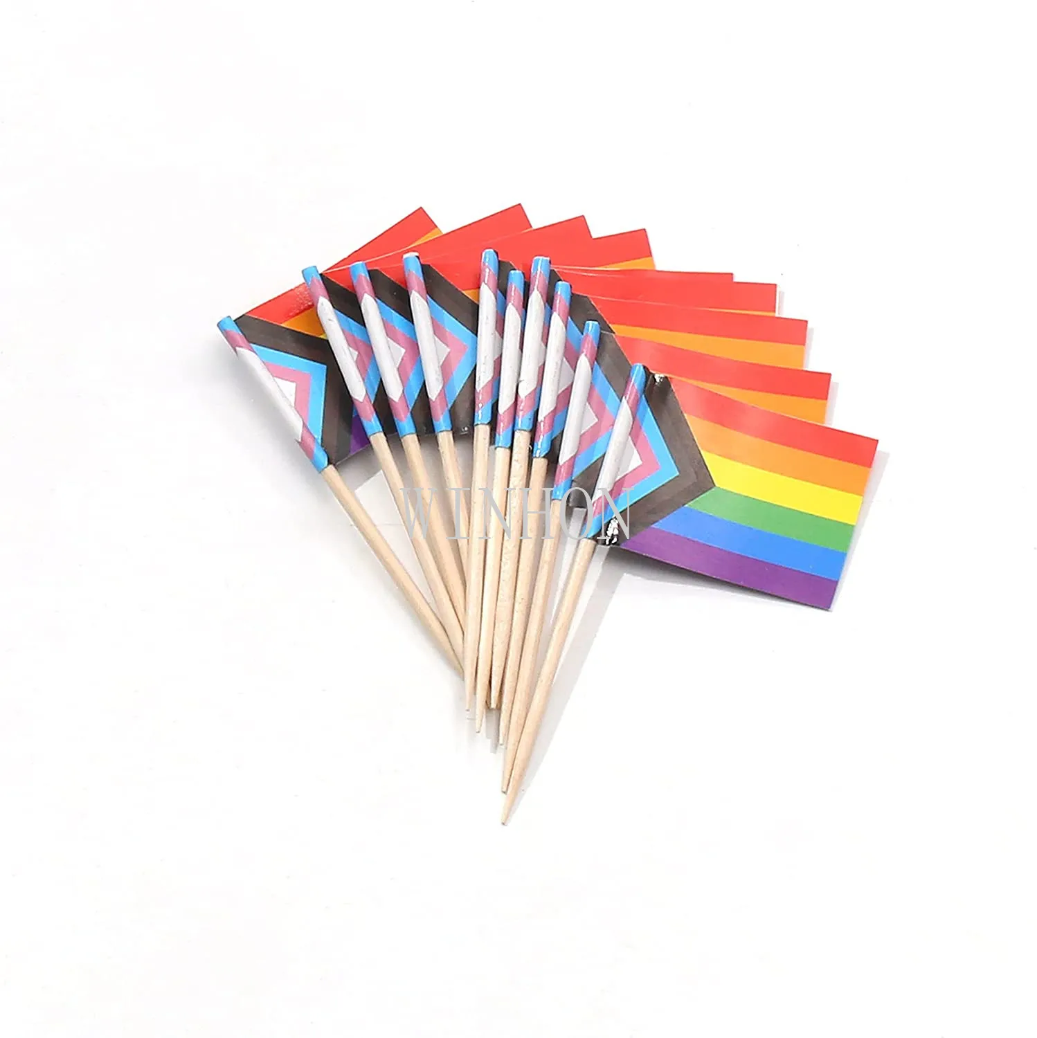 Pride Rainbow Flag Progress Pride Rainbow Toothpick Flags Mini Small Gay LGBTQ Cupcake Toppers Stick Flags Banner Rainbow Party