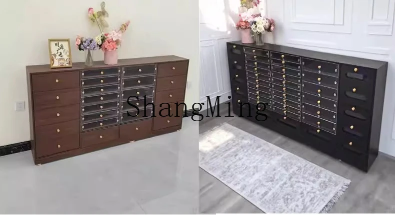 Novo Armário de Manicure Retro em Madeira Sólida Cor Noz, Armário de Exibição para Armazenamento de Esmaltes