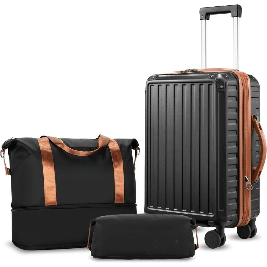 

On Luggage Sets 3 Piece, PC Expandable Hardshell Luggage with Spinner Wheels, Brown Black