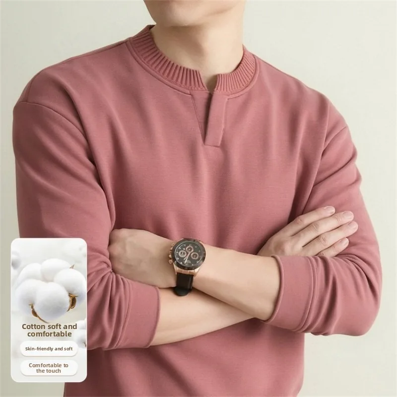 Men's Old Money Style Crewneck Sweater V-Notch Half Placket Pullover Cotton Blend Soft Warm Casual Top