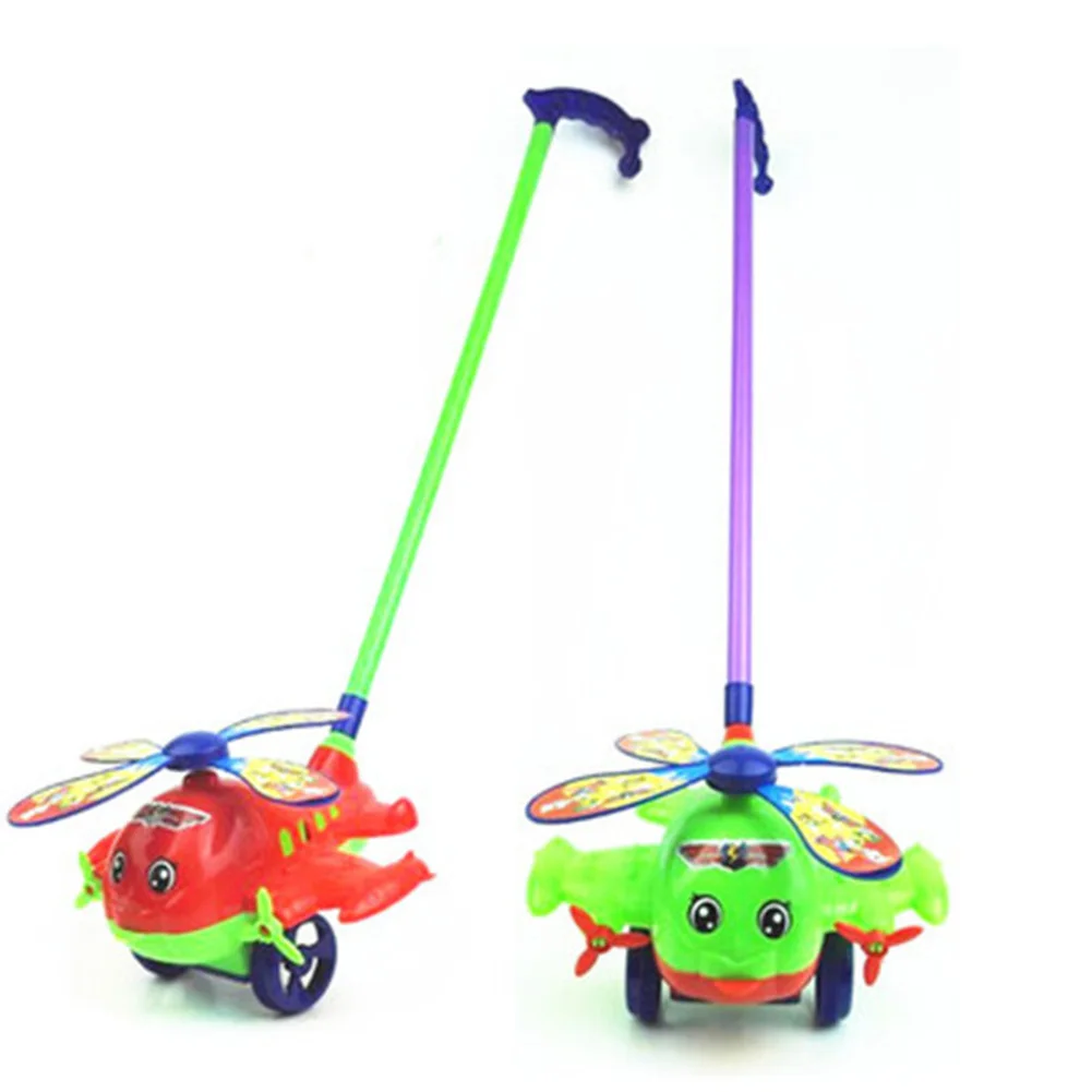 Baby Walker Toy Hand Push Pull Walks Plane Rod Push Cart Single Rod Blink Eyes Drag Tongue Toddler Walking Toys Gifts