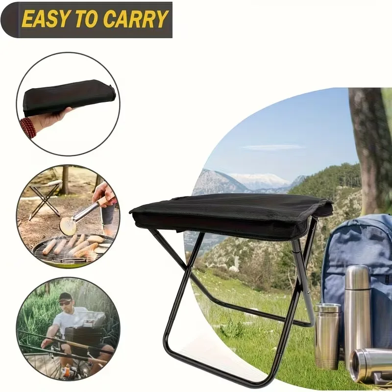 Portable Foldable Backpack Stool Lightweight Camping Picnic Fishing Chair with Mesh Bag Outdoor Adventure Seat for Hiking Travel