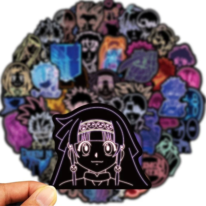 10/30/50PCS Neon Light Anime Stickers Mix Jujutsu Kaisen Attack on Titan Stickers DIY Car Phone Laptop Journal Sticker for Kids