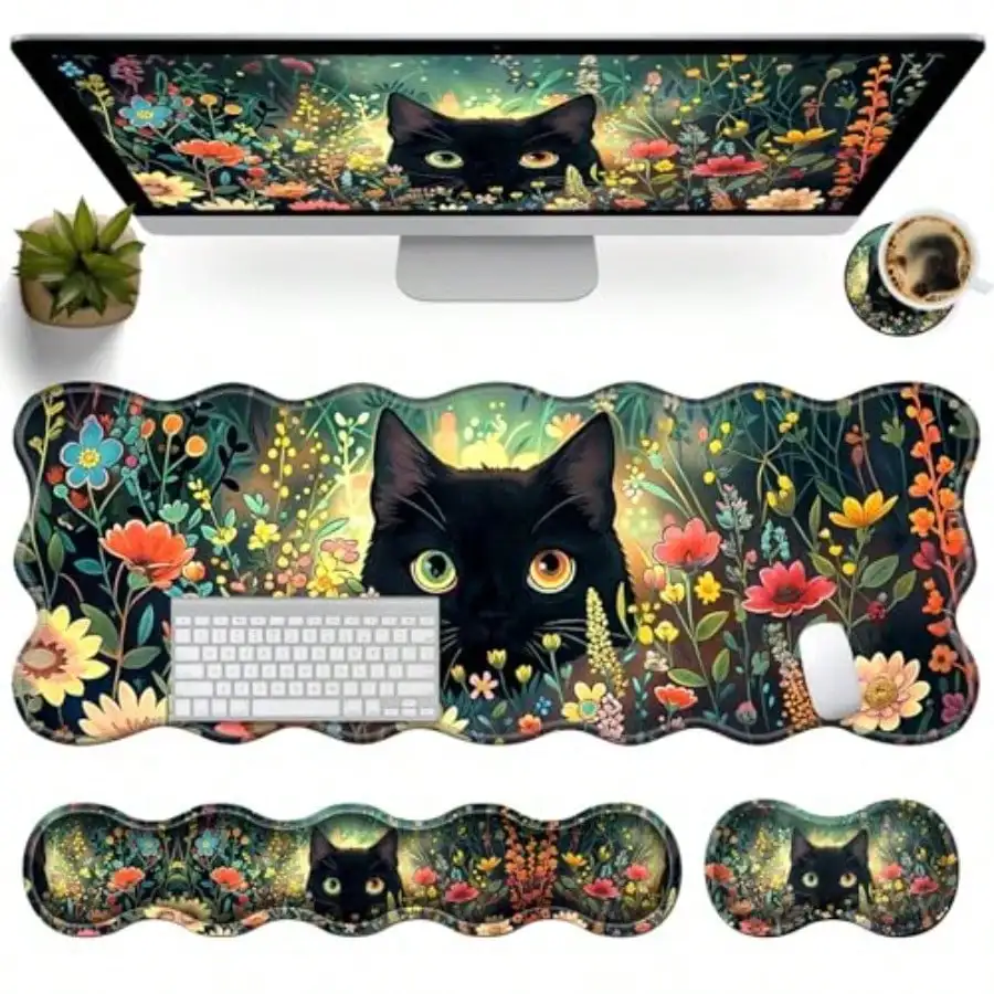 XXL Gaming Mouse Pad Set 31.5x11.8 Large Desk Mat with Keyboard Wrist Rest and Mouse Wrist Cushion Ergonomic Office Mouse P