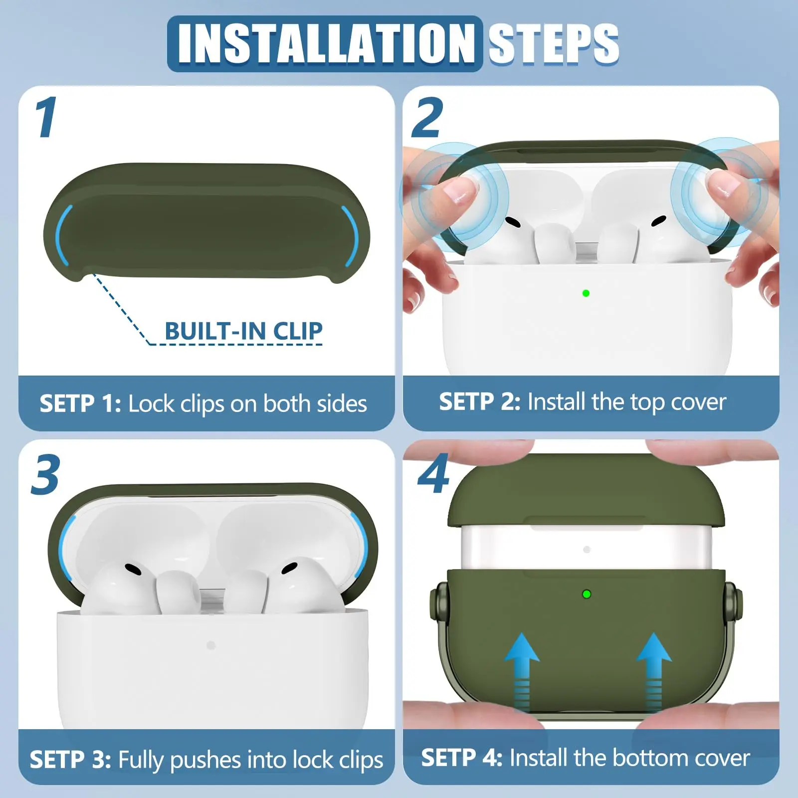 لهاتف Apple Airpod Pro 3 (2025) مع حامل هاتف ومجموعة أدوات تنظيف، حماية من السقوط للرجال والنساء حافظات Air pods Pro3 مع سلسلة مفاتيح