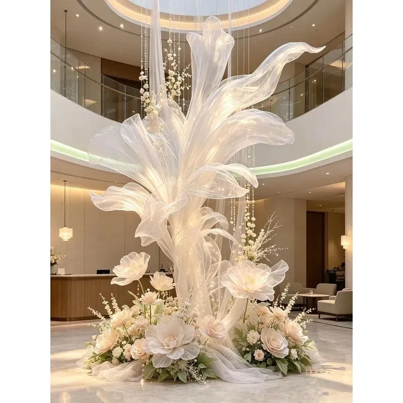 Elegant Oversized Transparent Flower Art Display Stand Independent Fabric Decoration Props for Wedding Commercial Exhibition
