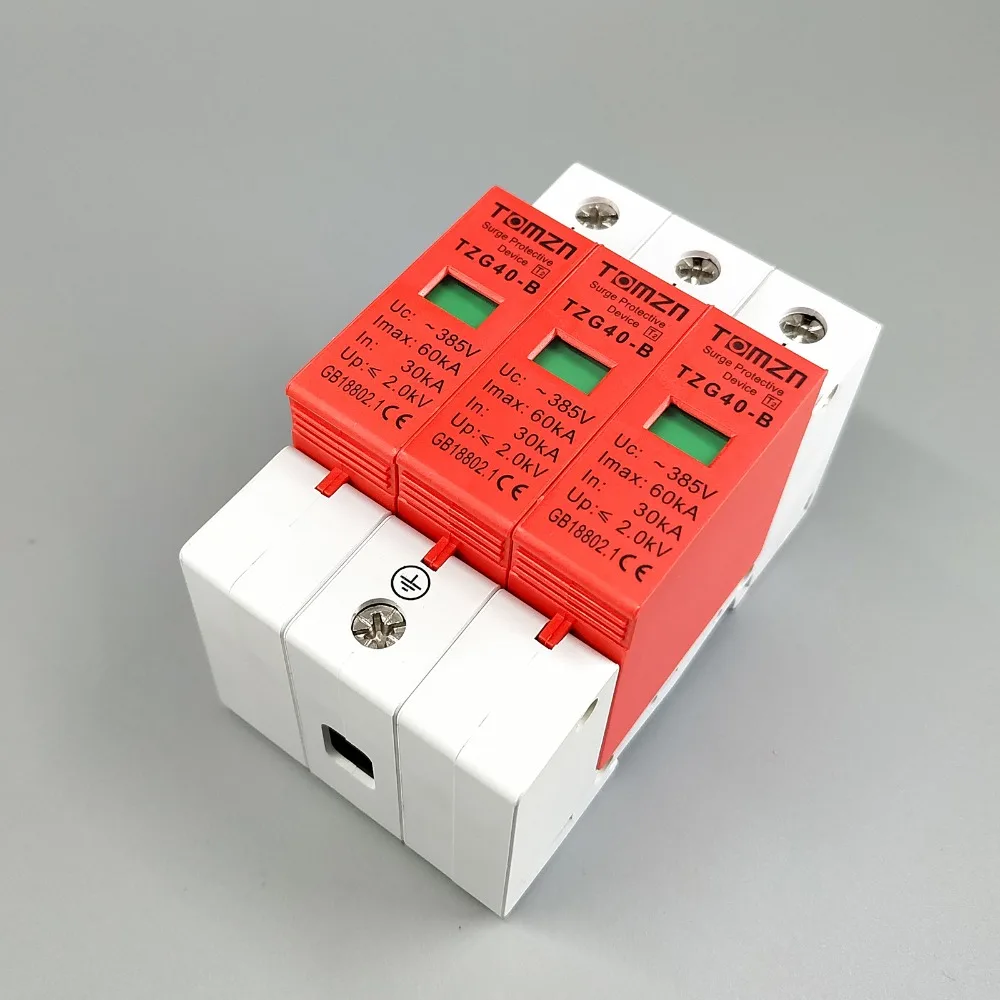 AC SPD 3P 30KA~60KA  B ~385VAC House Surge Protector Protective Low-voltage  Arrester Device