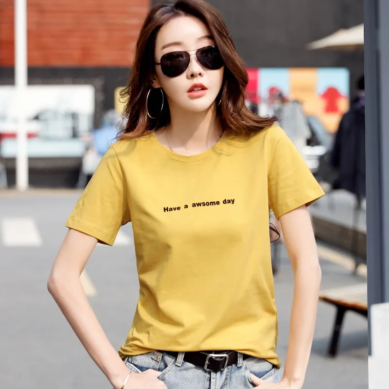 

T Shirt Women Cotton Tops Tees Short Sleeve Summer Female Clothing Casual Basic Women's Shirt Letter Print Camisetas Mujer