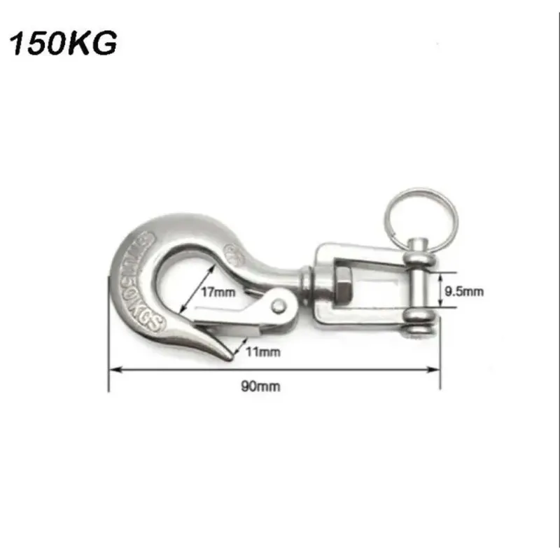 Silver Loading 304 Stainless Steel Lifting Chain Hoist Eye Swivel Rotatable Cargo Hook Shackle Swivel Snap Hook Load  HeavyDuty