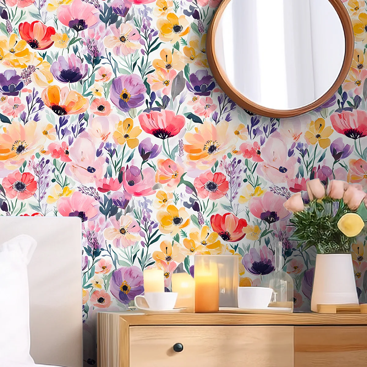 

Watercolor Floral Peel and Stick Wallpaper Waterproof Self Adhesive Home Bedroom Decor Chic Vinyl Floral Cabinet Sticker