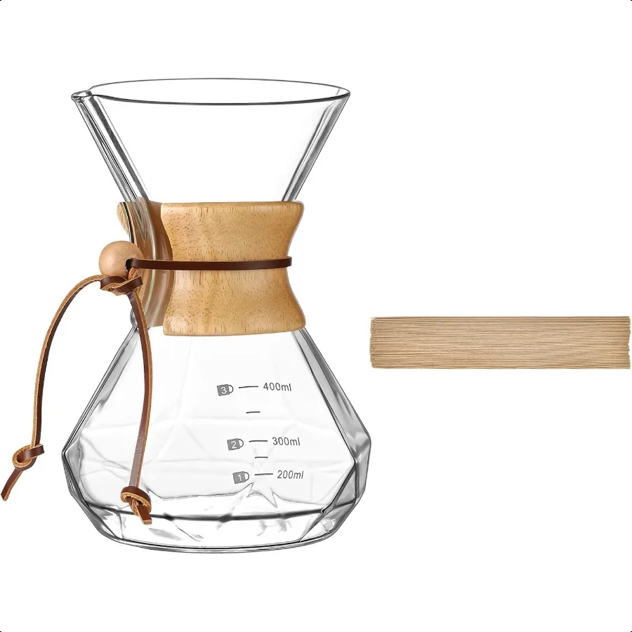 

Pour Over Coffee Maker 15 oz with 40 Paper Filters Glass Coffee Dripper Holds 1 to 2 Cups Carafe Brewer for Home Cafe Restauran