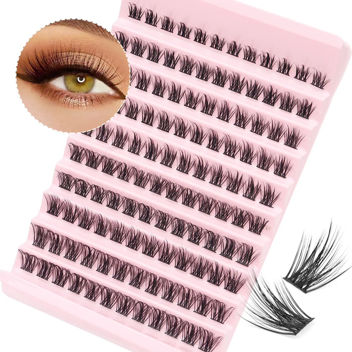 120pcs Cluster False Eyeashes DIY Individual Lashes Wispy Fluffy Thin Band Wide Stem Lash Clusters Lash Extension Kit for Makeup