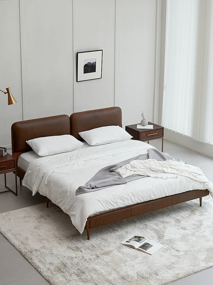 Urban modern minimalist master bedroom Italian minimalist 1.5m double bed luxury wind 1.8m wedding bed leather bed.