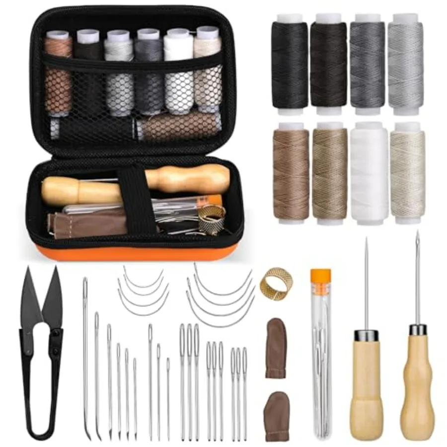 

40 Pcs Upholstery Repair Sewing Kit, Leather Heavy Duty Sewing Kit, Leather Working Kit with 8 Upholstery Thread, Sewing Uphols