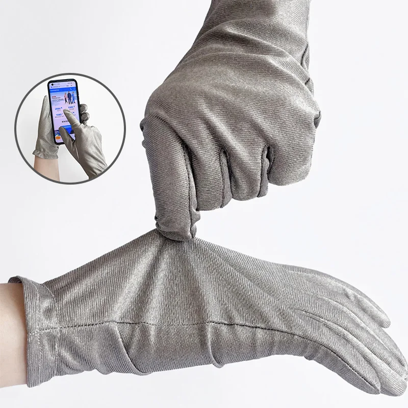 

1Pair Silver Fiber Gloves Antistatic Conductive Material Screen Touch Mittens Antibacterial EMF Shielding Hand Protection